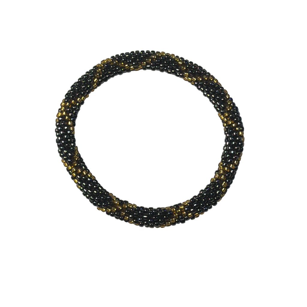 Sashka Bracelet Handmade Bohemian Chic Crochet Beaded Roll-On Black Yellow 3